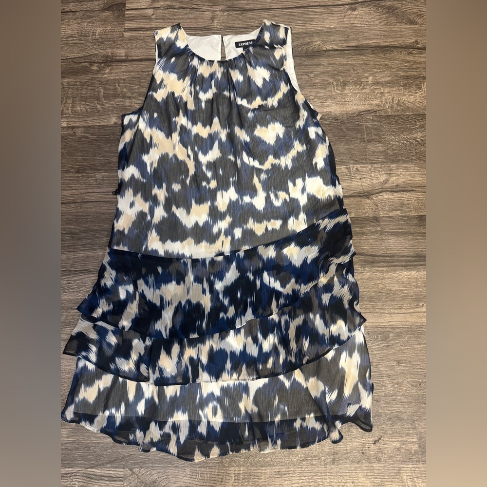 Express Blue and Cream Patterned Dress